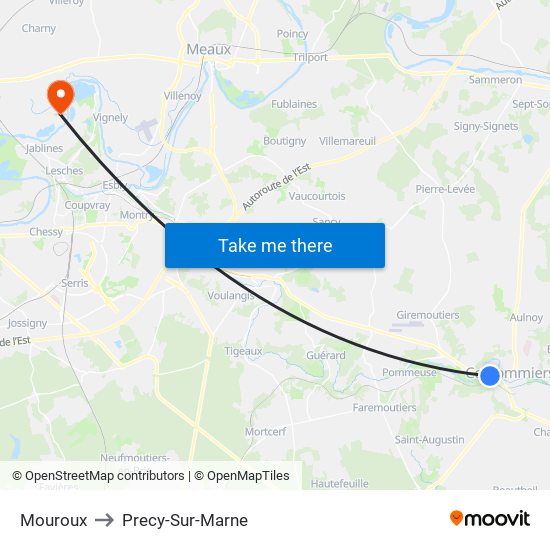 Mouroux to Precy-Sur-Marne map