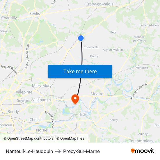Nanteuil-Le-Haudouin to Precy-Sur-Marne map