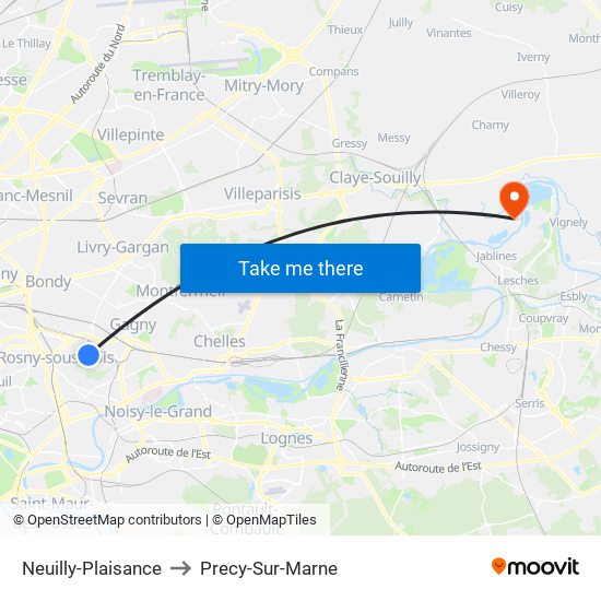 Neuilly-Plaisance to Precy-Sur-Marne map