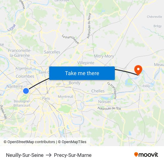 Neuilly-Sur-Seine to Precy-Sur-Marne map