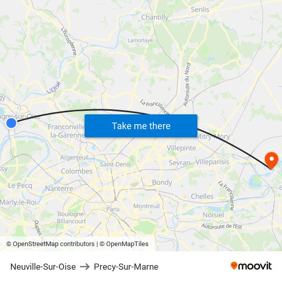 Neuville-Sur-Oise to Precy-Sur-Marne map