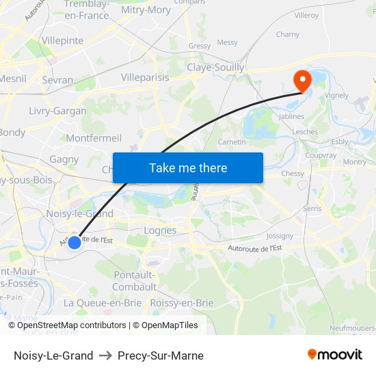 Noisy-Le-Grand to Precy-Sur-Marne map