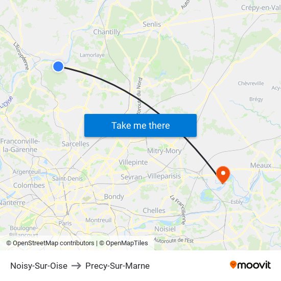 Noisy-Sur-Oise to Precy-Sur-Marne map