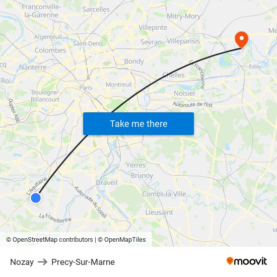 Nozay to Precy-Sur-Marne map