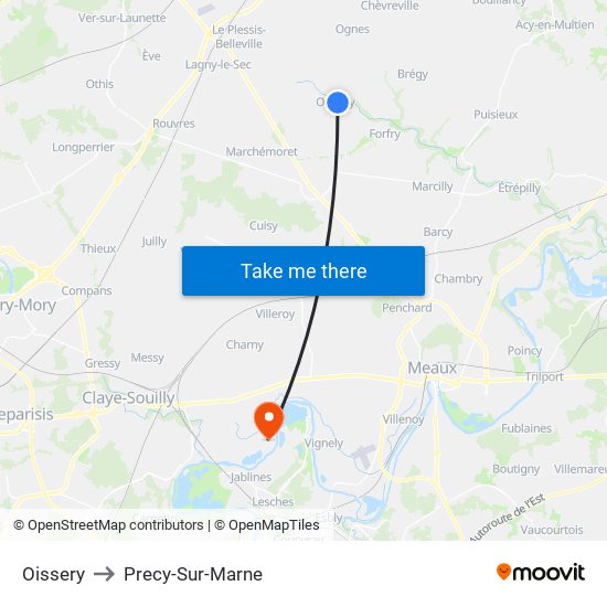 Oissery to Precy-Sur-Marne map