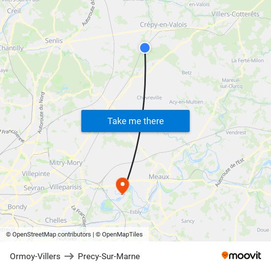 Ormoy-Villers to Precy-Sur-Marne map