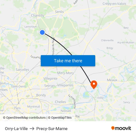 Orry-La-Ville to Precy-Sur-Marne map