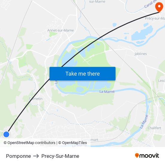 Pomponne to Precy-Sur-Marne map
