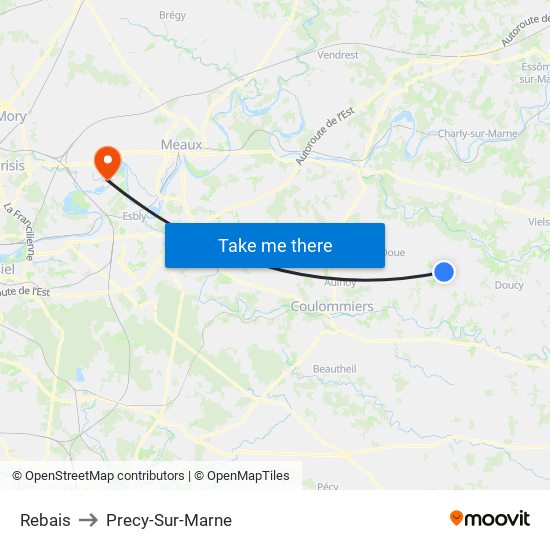Rebais to Precy-Sur-Marne map