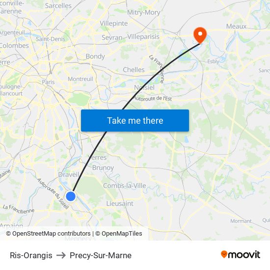 Ris-Orangis to Precy-Sur-Marne map