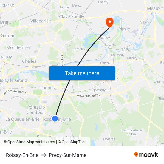 Roissy-En-Brie to Precy-Sur-Marne map