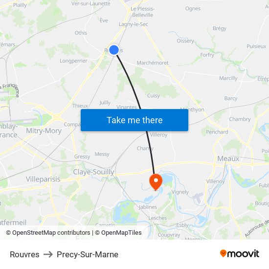 Rouvres to Precy-Sur-Marne map