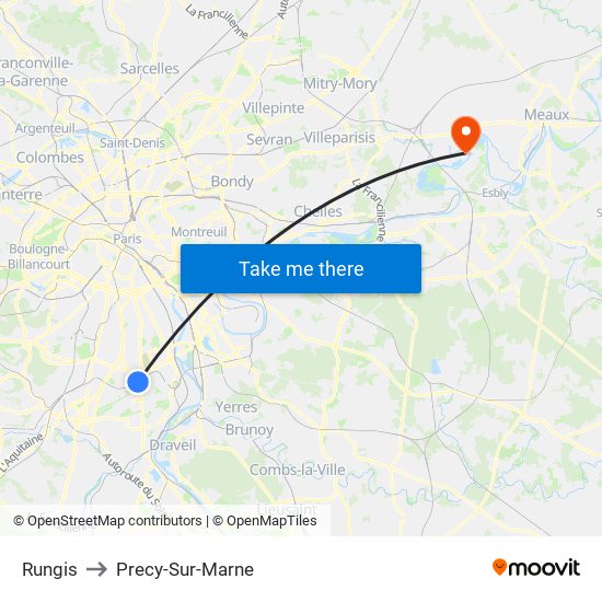 Rungis to Precy-Sur-Marne map