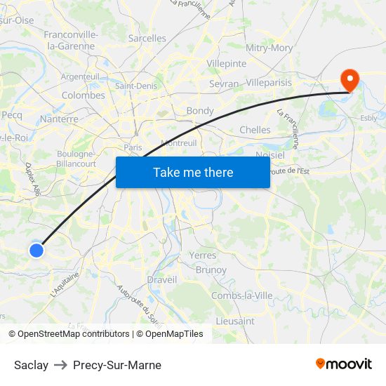 Saclay to Precy-Sur-Marne map