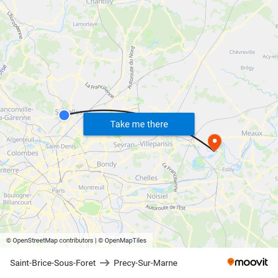 Saint-Brice-Sous-Foret to Precy-Sur-Marne map