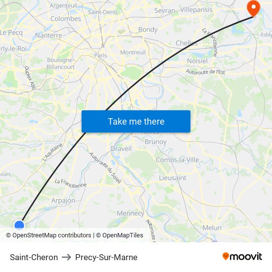 Saint-Cheron to Precy-Sur-Marne map