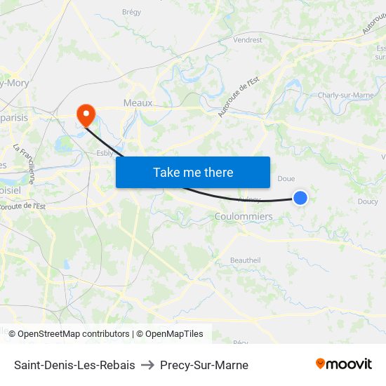 Saint-Denis-Les-Rebais to Precy-Sur-Marne map