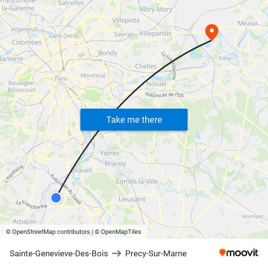 Sainte-Genevieve-Des-Bois to Precy-Sur-Marne map