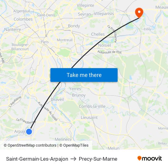 Saint-Germain-Les-Arpajon to Precy-Sur-Marne map