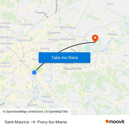 Saint-Maurice to Precy-Sur-Marne map