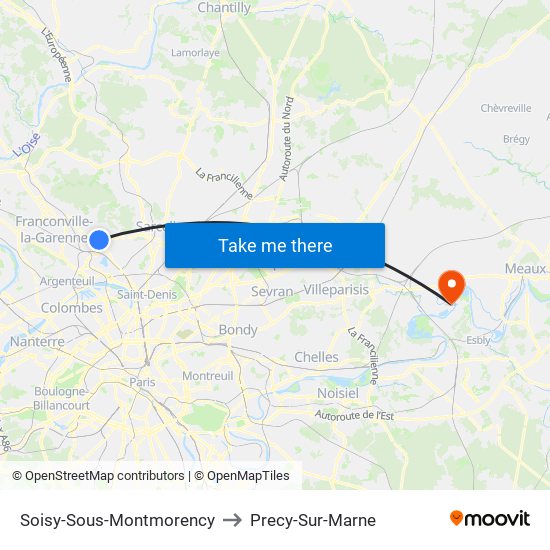 Soisy-Sous-Montmorency to Precy-Sur-Marne map