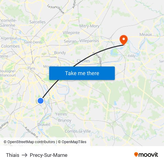 Thiais to Precy-Sur-Marne map