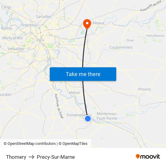 Thomery to Precy-Sur-Marne map