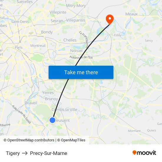 Tigery to Precy-Sur-Marne map