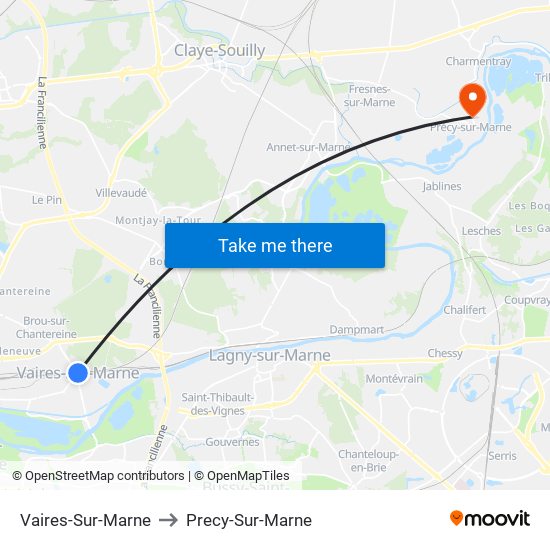 Vaires-Sur-Marne to Precy-Sur-Marne map
