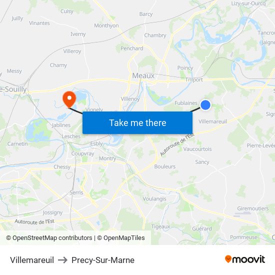 Villemareuil to Precy-Sur-Marne map
