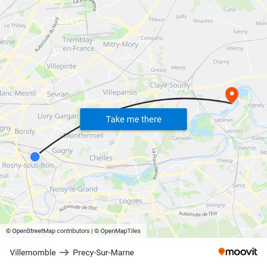 Villemomble to Precy-Sur-Marne map