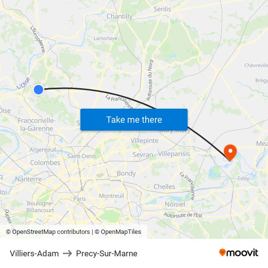 Villiers-Adam to Precy-Sur-Marne map