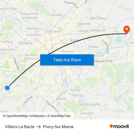 Villiers-Le-Bacle to Precy-Sur-Marne map