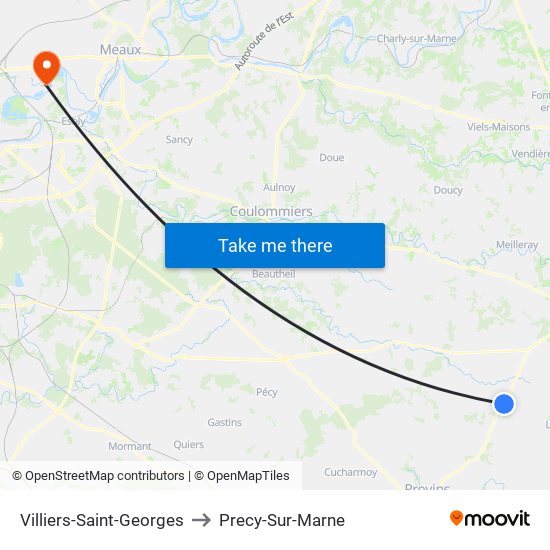 Villiers-Saint-Georges to Precy-Sur-Marne map