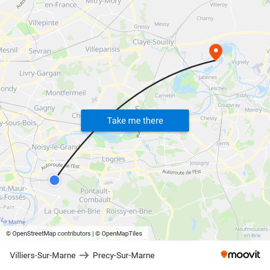 Villiers-Sur-Marne to Precy-Sur-Marne map