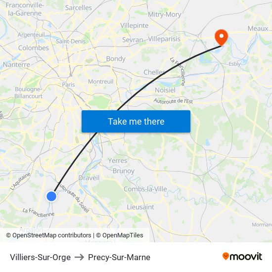 Villiers-Sur-Orge to Precy-Sur-Marne map