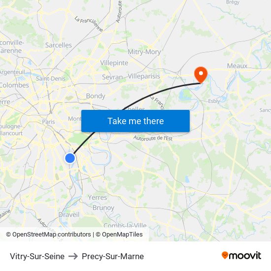 Vitry-Sur-Seine to Precy-Sur-Marne map