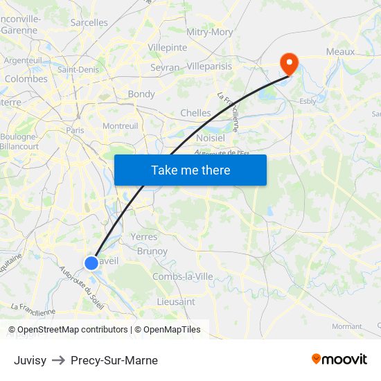 Juvisy to Precy-Sur-Marne map