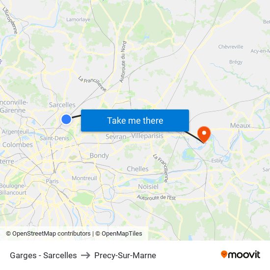 Garges - Sarcelles to Precy-Sur-Marne map