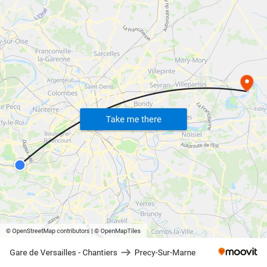 Gare de Versailles - Chantiers to Precy-Sur-Marne map
