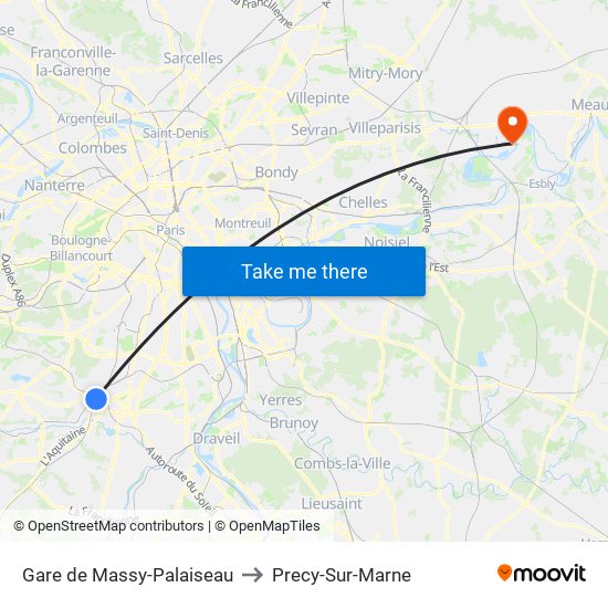 Gare de Massy-Palaiseau to Precy-Sur-Marne map