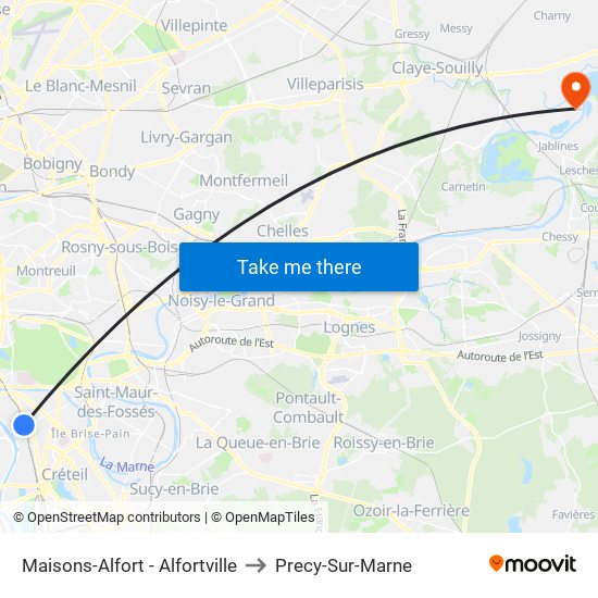 Maisons-Alfort - Alfortville to Precy-Sur-Marne map