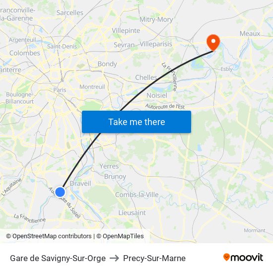 Gare de Savigny-Sur-Orge to Precy-Sur-Marne map
