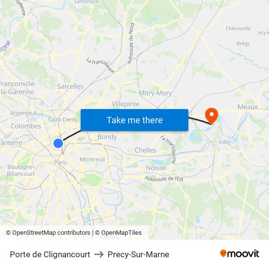 Porte de Clignancourt to Precy-Sur-Marne map