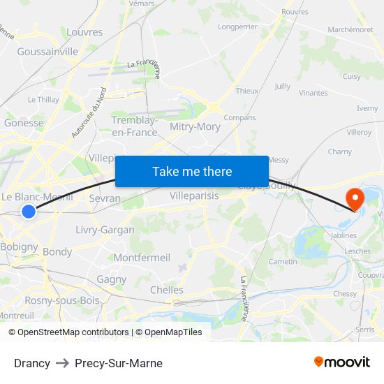 Drancy to Precy-Sur-Marne map