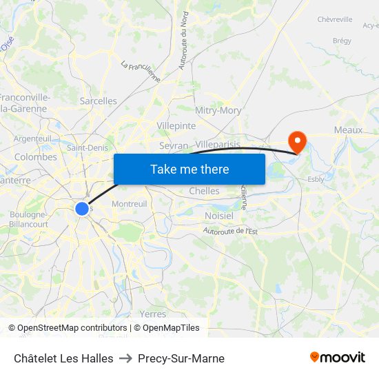 Châtelet Les Halles to Precy-Sur-Marne map