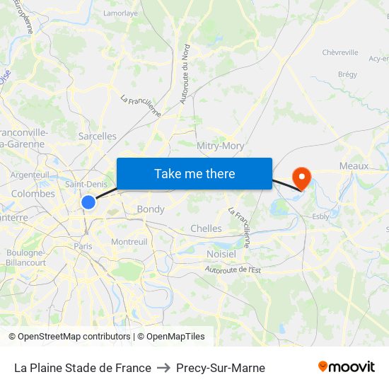 La Plaine Stade de France to Precy-Sur-Marne map