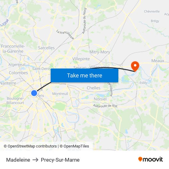 Madeleine to Precy-Sur-Marne map
