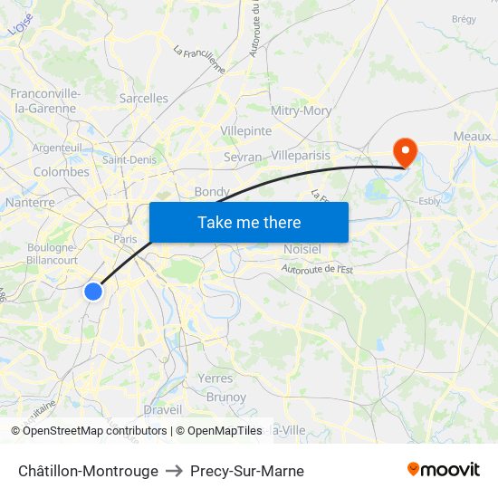 Châtillon-Montrouge to Precy-Sur-Marne map