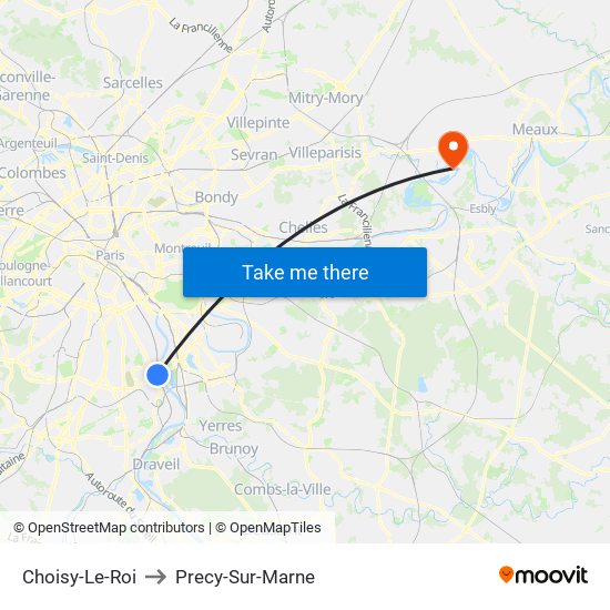 Choisy-Le-Roi to Precy-Sur-Marne map